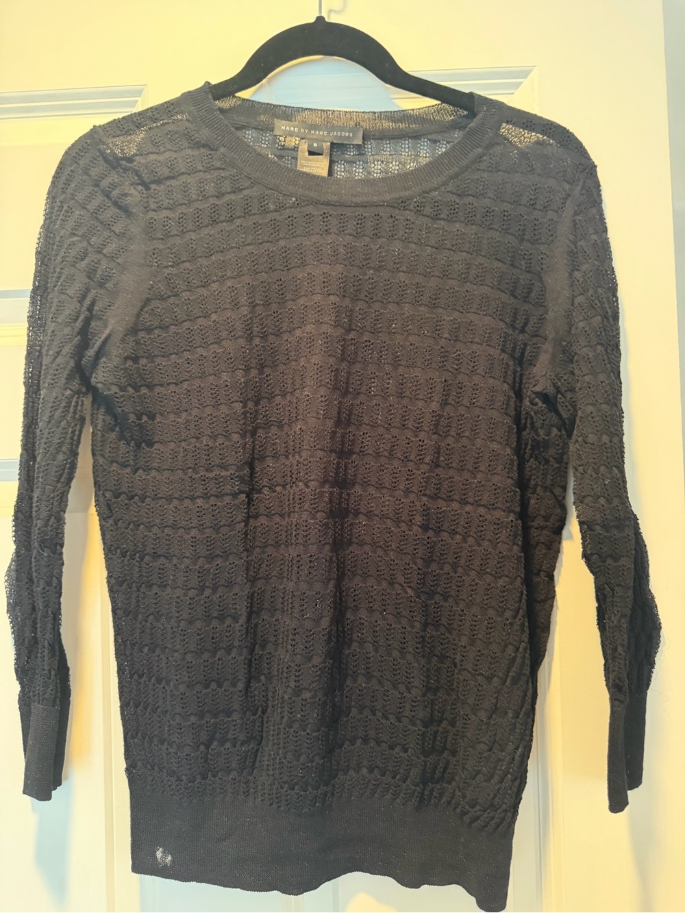 Marc Jacobs Black Open-Knit Crewneck Sweater
